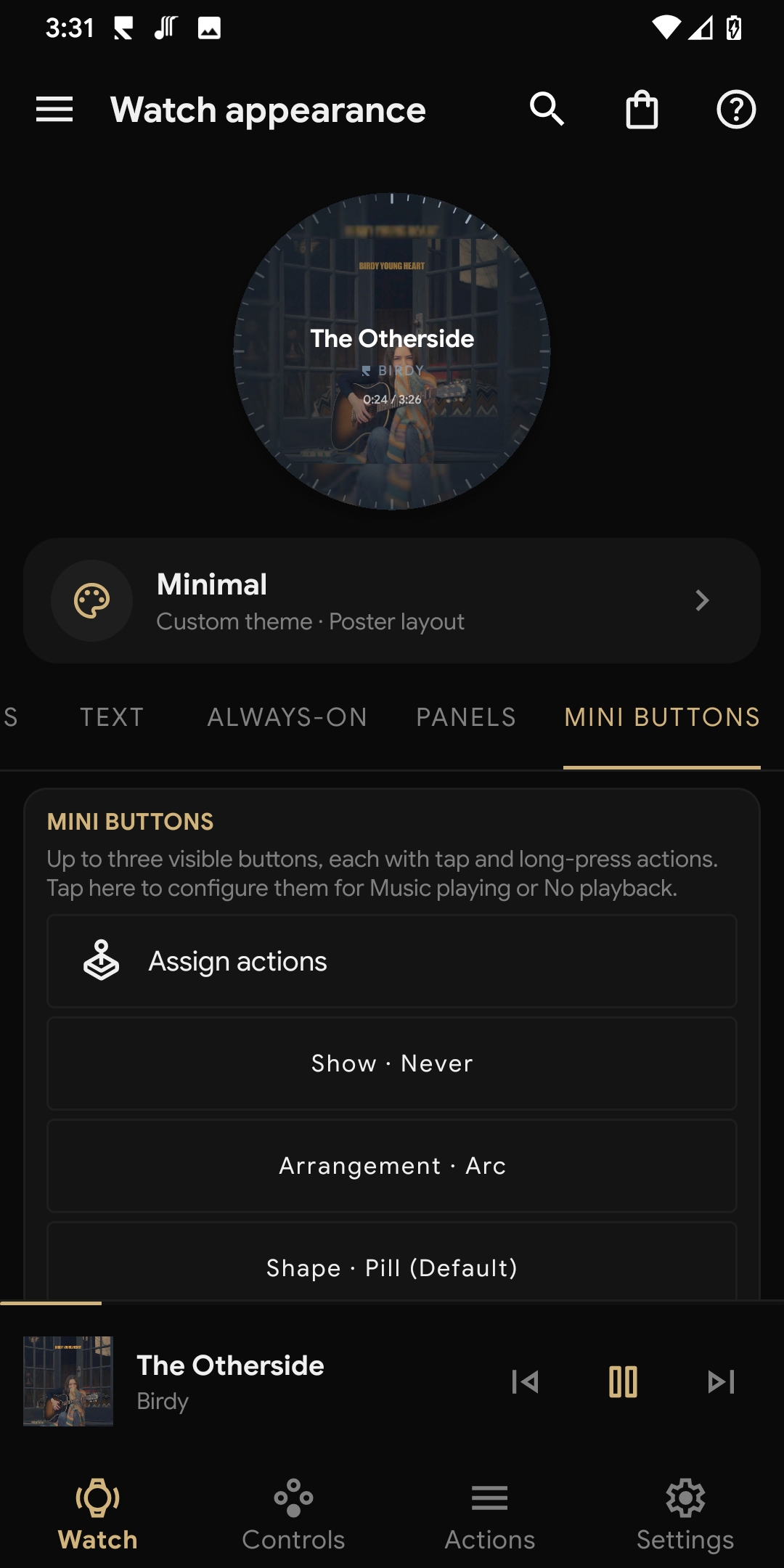 Svartifoss phone app showing the Mini buttons configuration