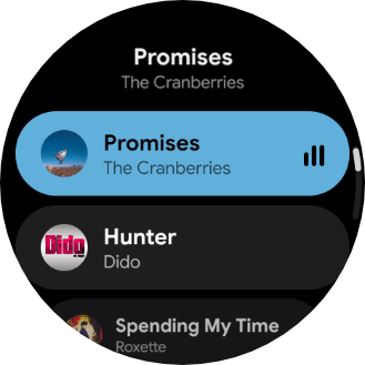 Queue: AMOLED rows with selected highlight