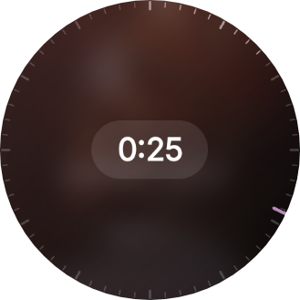 Seek overlay: tick-mark bezel ring around an elapsed-time pill