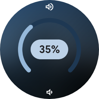 Volume overlay: dotted arc with pill readout