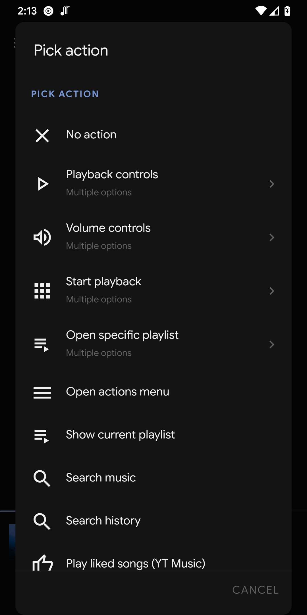 Picking an action to assign on the phone app