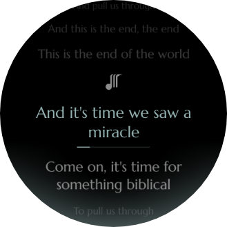 Synced lyrics glowing on the watch's Verse face
